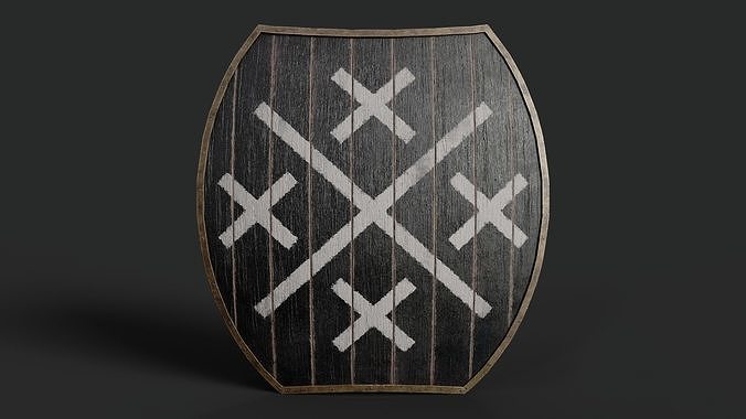 Slavic hybrid shield-painted black with white crosses symbol Low-poly 3D model
