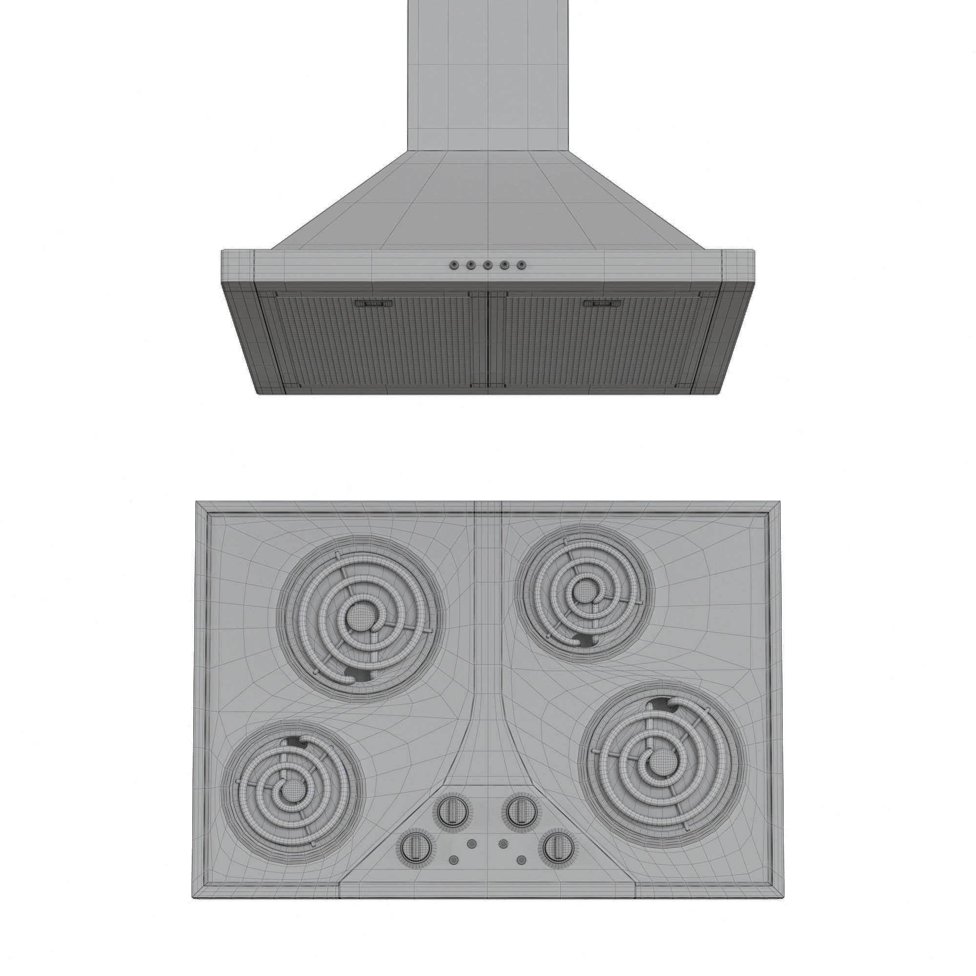 Electric Cooktop and Range Hood 3D model rigged CGTrader