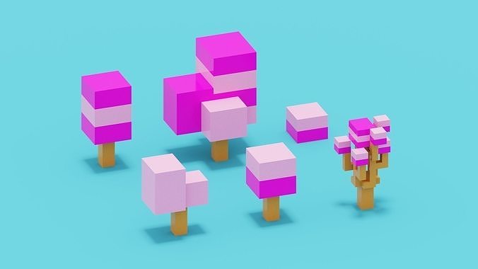 3D model Pink Tree Set VR / AR / low-poly | CGTrader