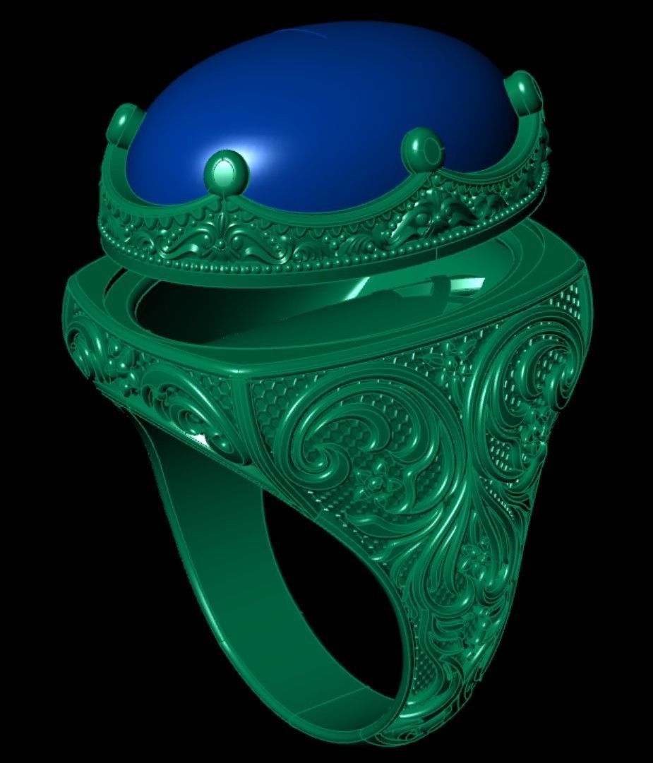 Turkish Ottoman King Crown Blue Sapphire Gents Ring 3D model 3D