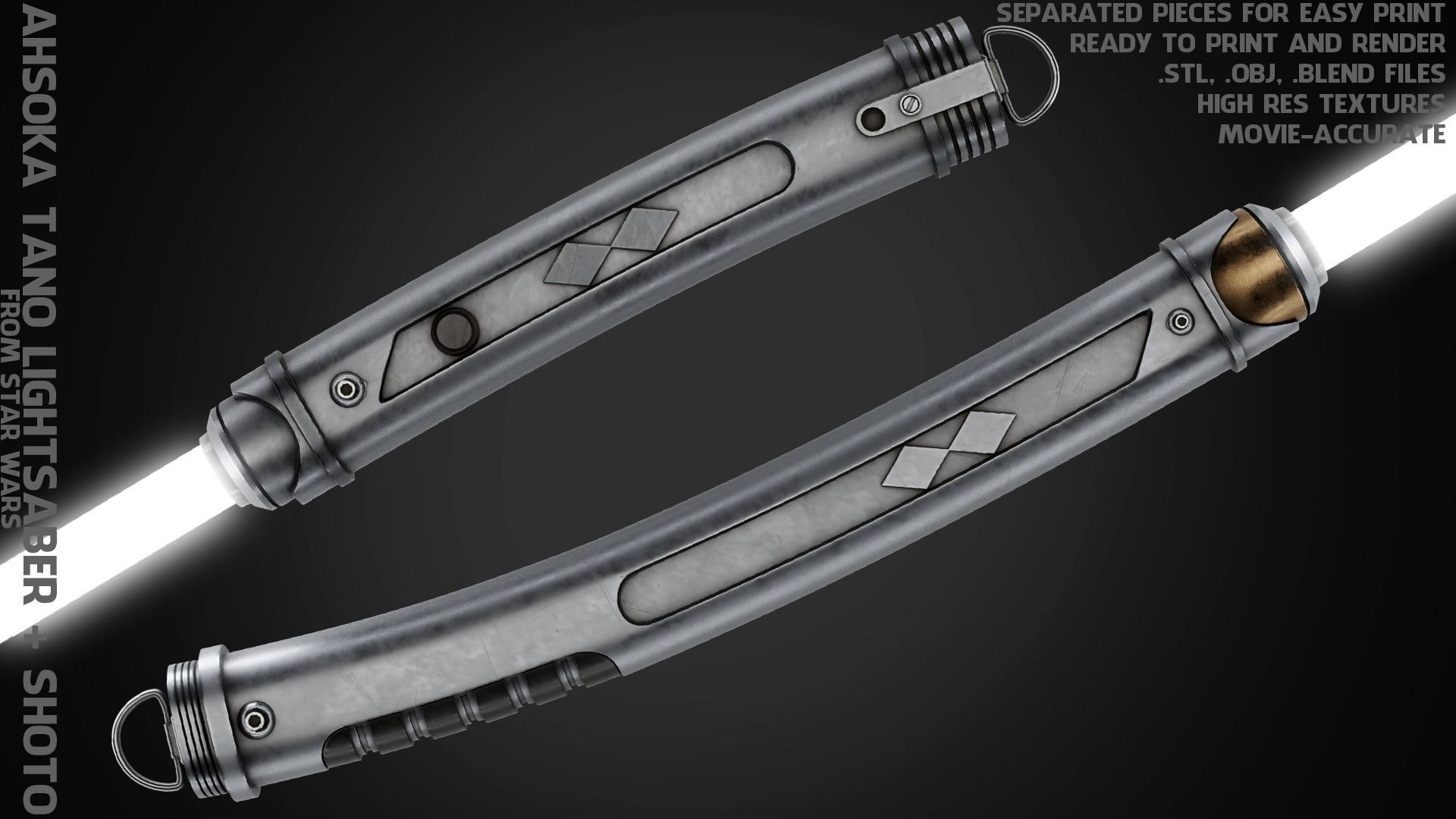 Ahsoka Tano White Lightsaber and Shoto for Cosplay 3D Model Collection CGTrader