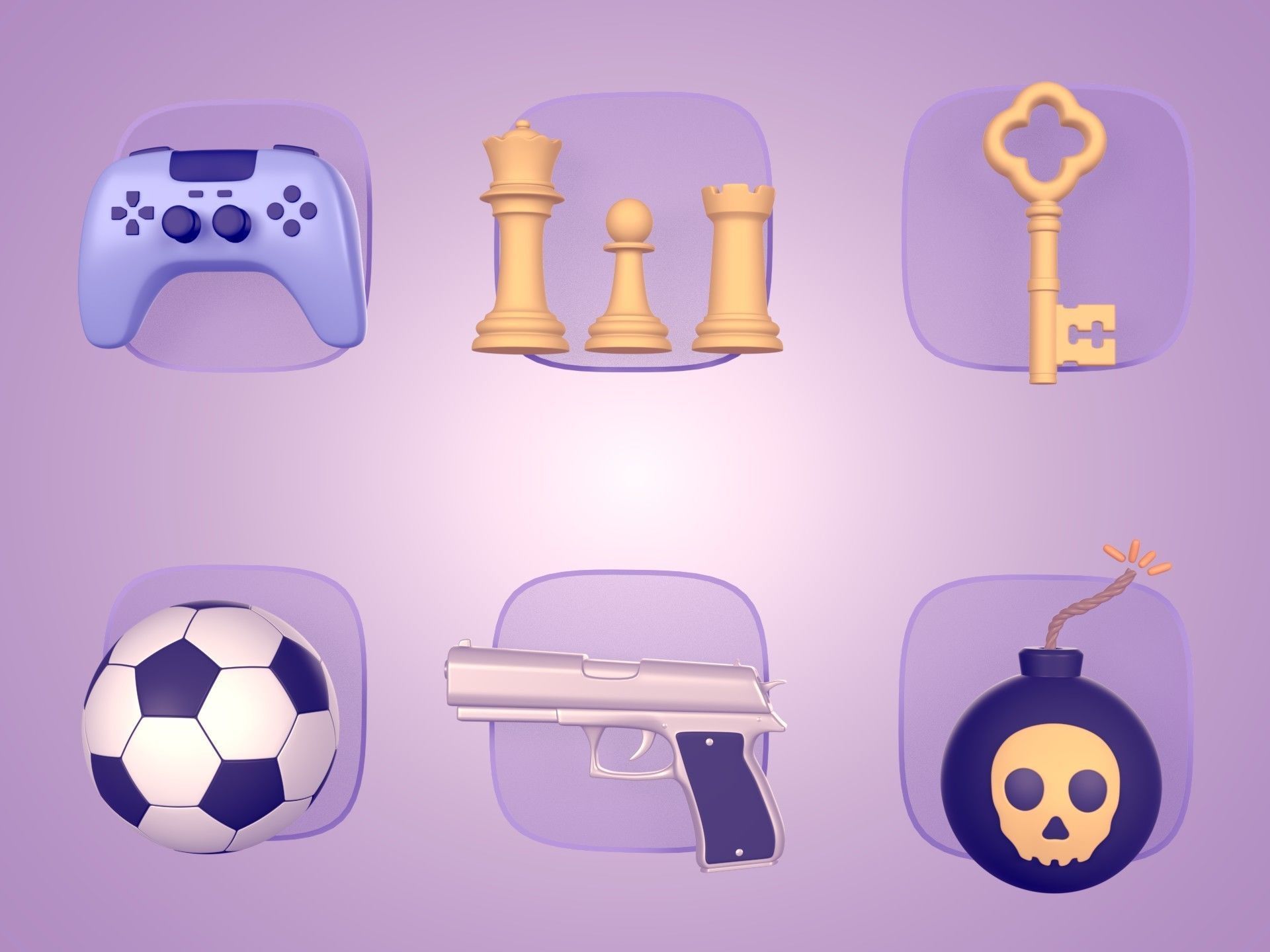 3D model Cartoon Icons Pack Controller Bomb Gun Soccer Ball