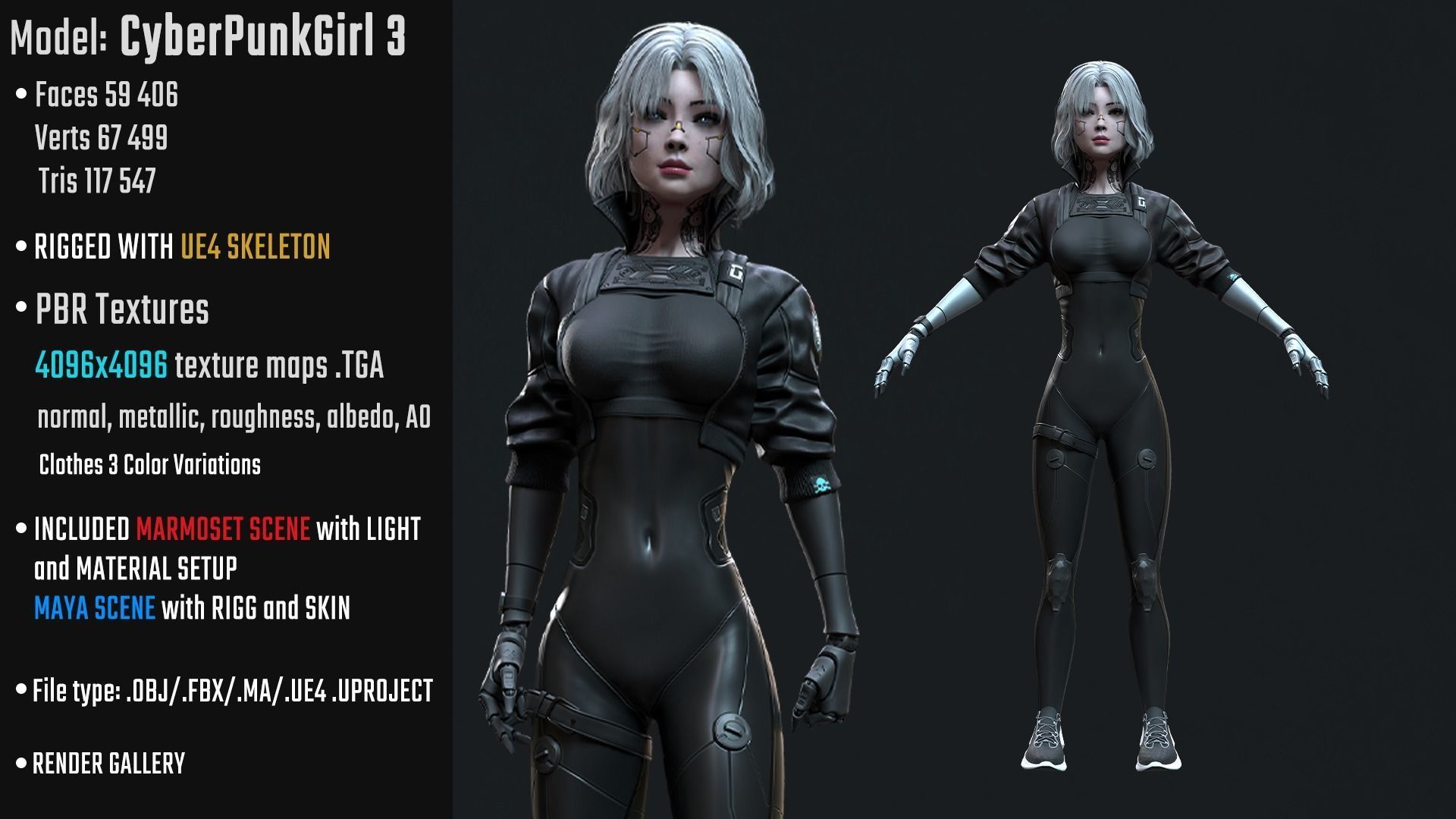 3D model Cyberpunk Girl 3 - Game - Ready VR / AR / low-poly | CGTrader