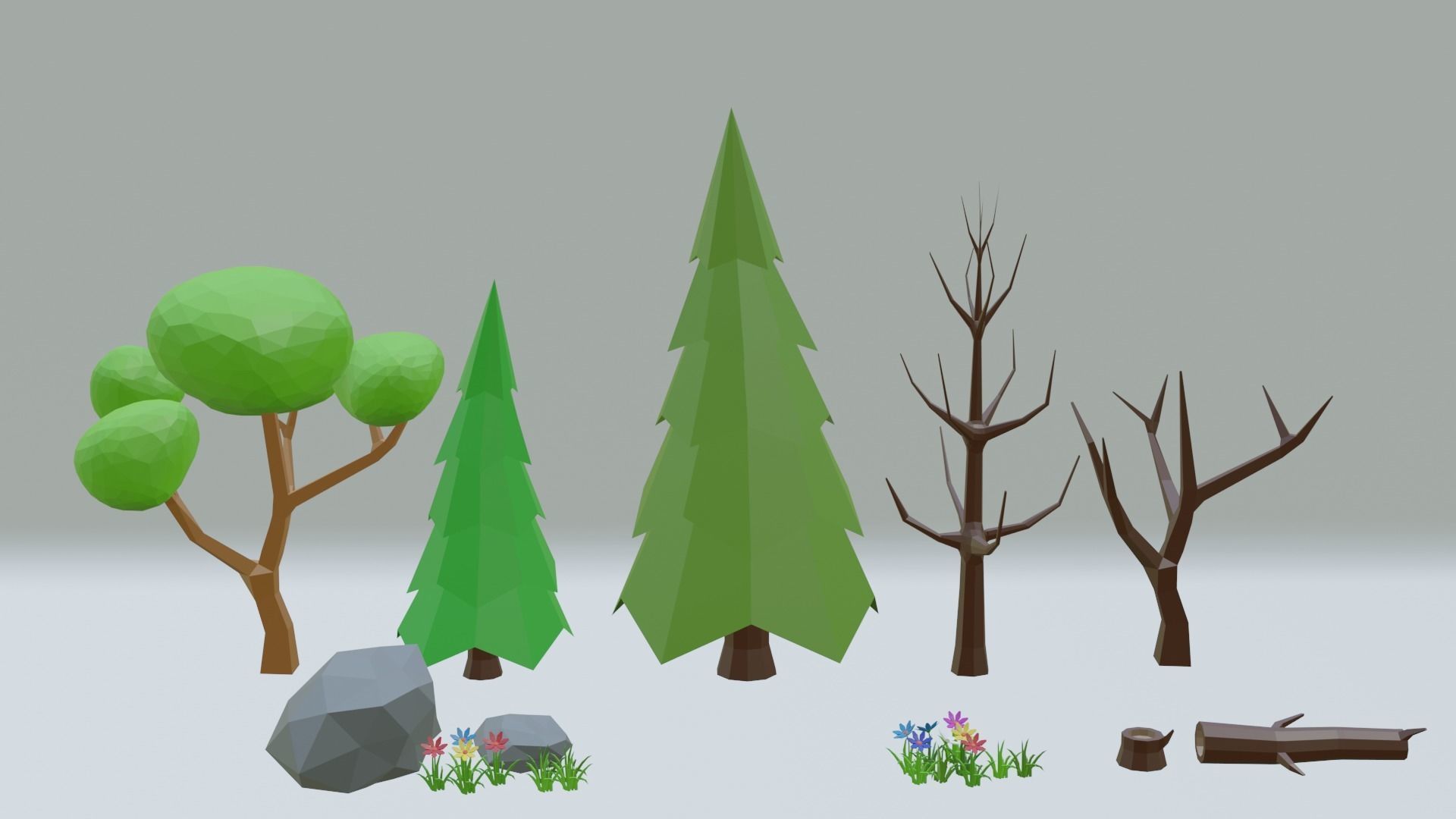 Low Poly Cartoon Trees Grass Plants and Stone free VR / AR / low-poly ...