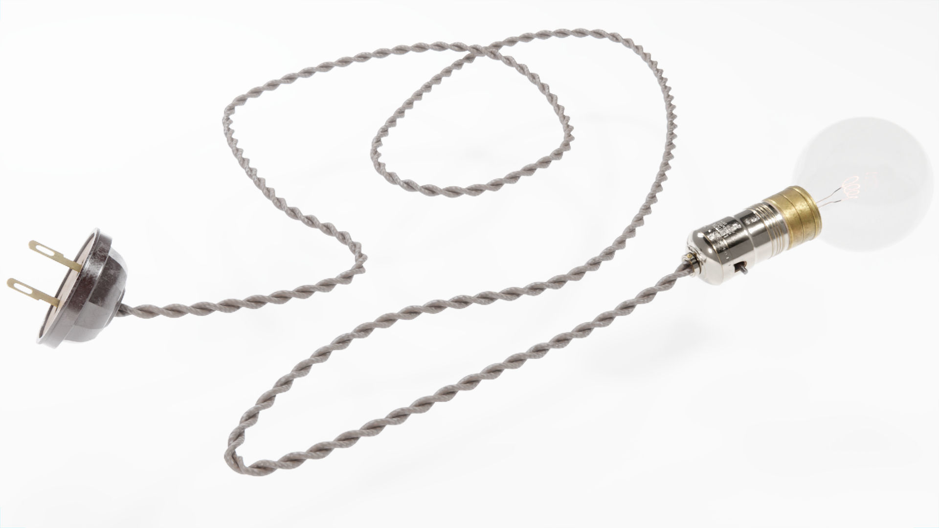 Old Nickeled Brass light bulb socket light bulb and power plug 3D model