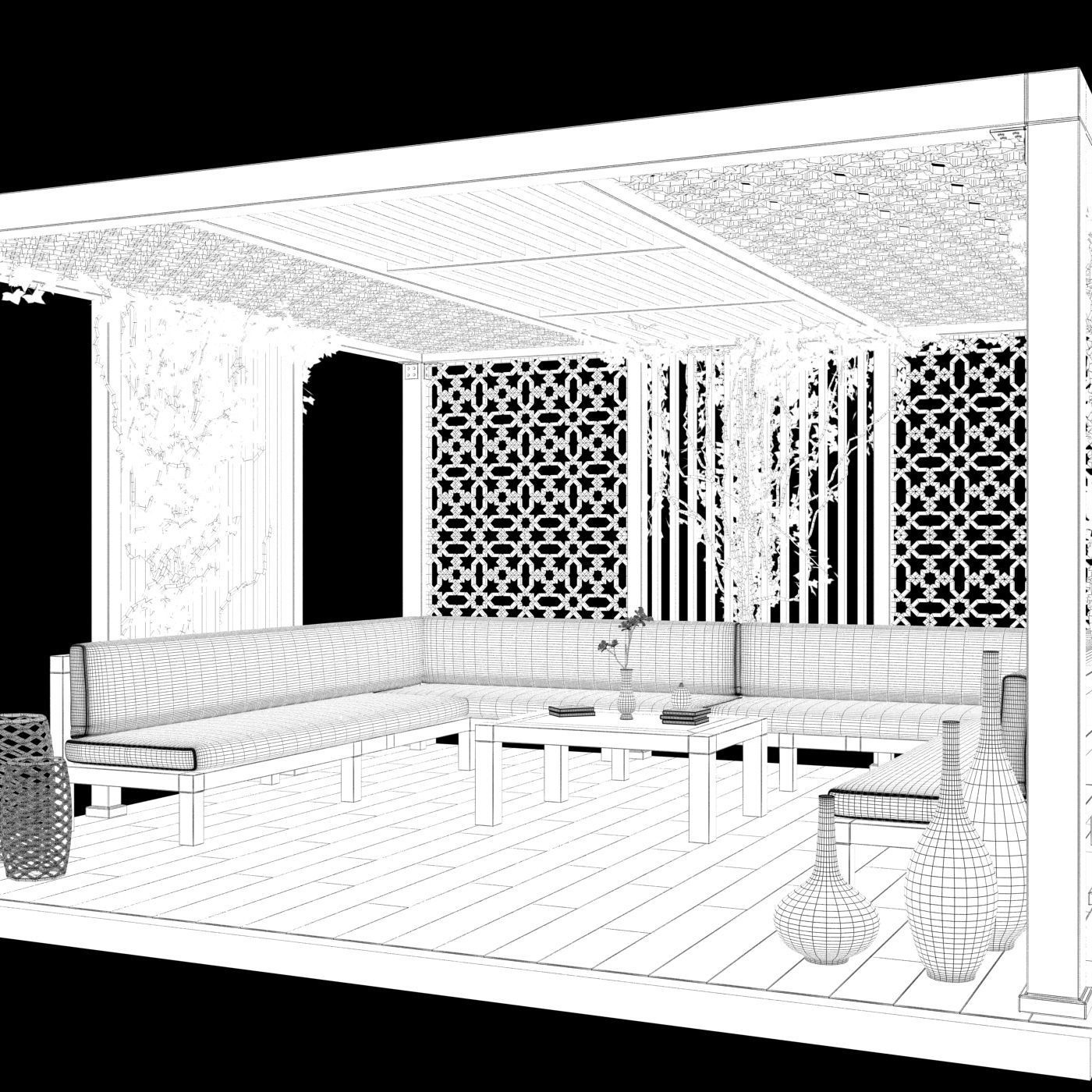 Wood Gazebo with ivy plant 3D model CGTrader