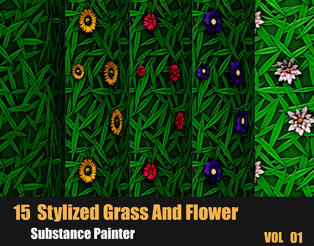 15 Stylized Grass And Flower Materials In Substance Painter Texture