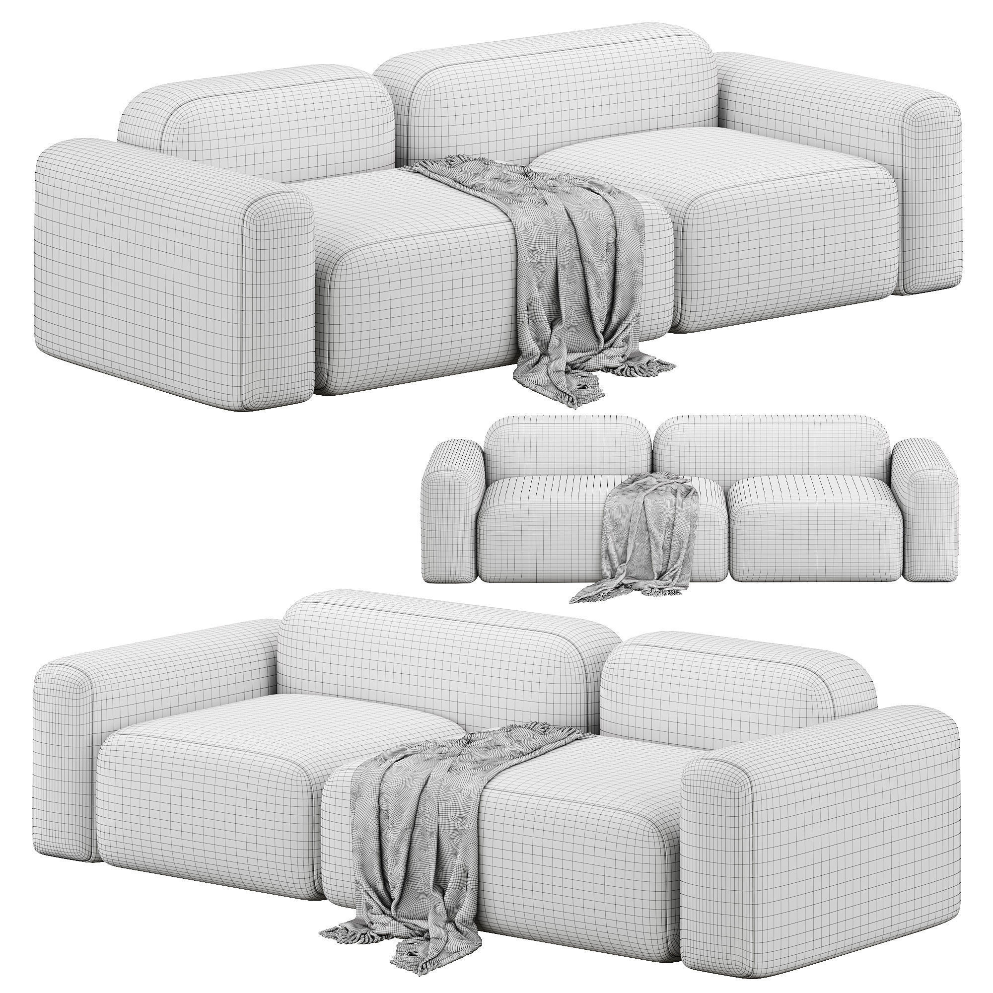 3D model Round Arm Sofa Contemporary Wool Standard Sofa in Orange