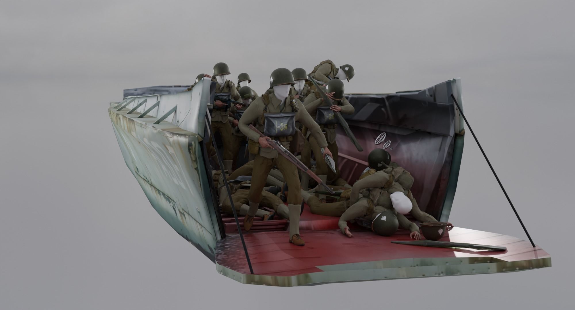 3D Model D Day Landing Craft With Soldiers VR AR Low poly CGTrader