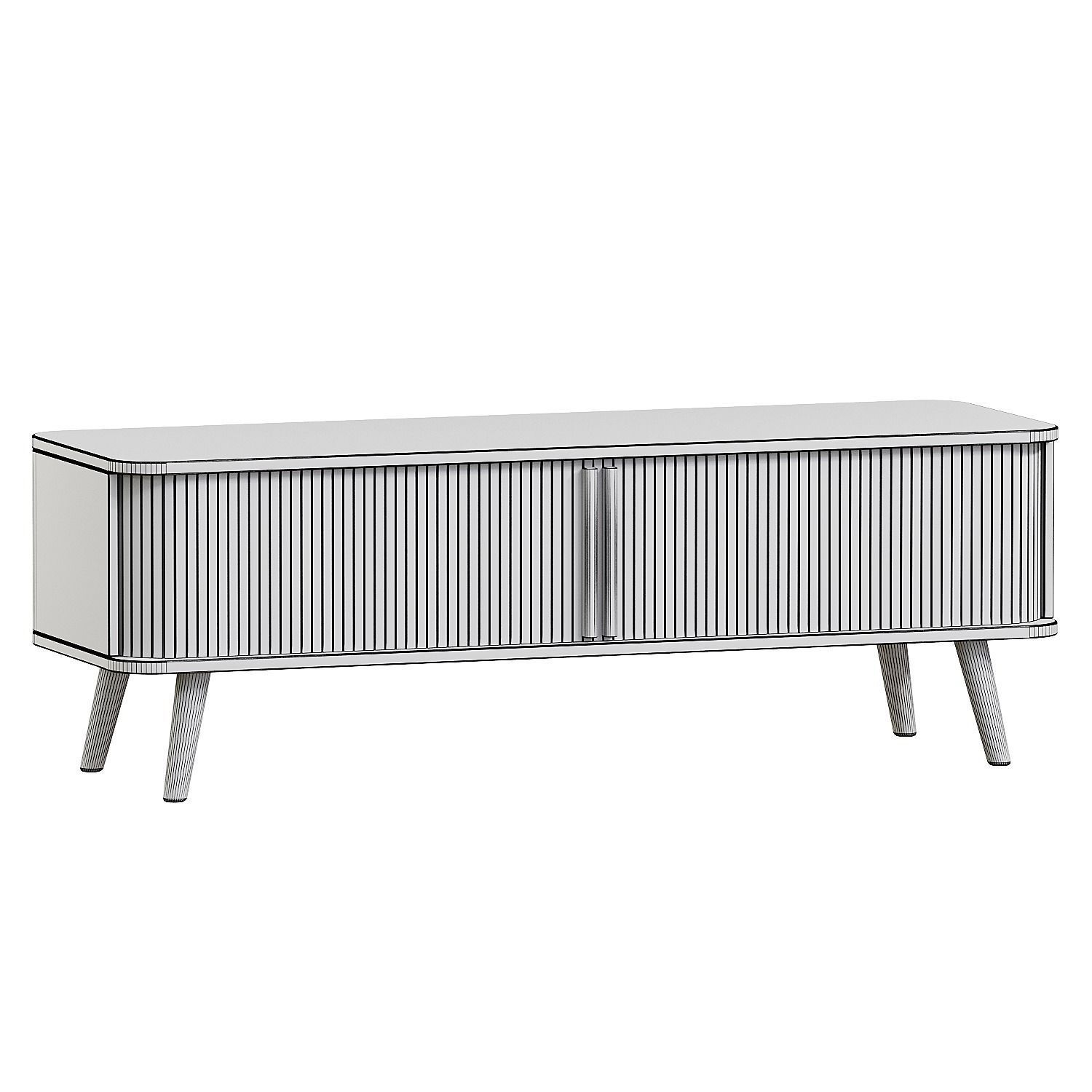 housecosy Oak Slatted TV Unit Fluted Wood Tambour TV Stand 3D model