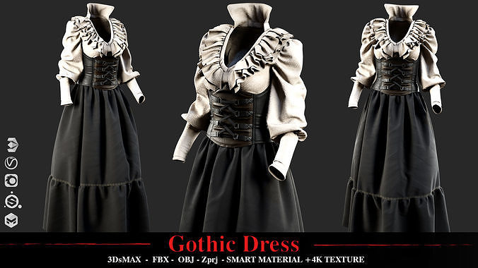 Gothic Dress 3D model | CGTrader