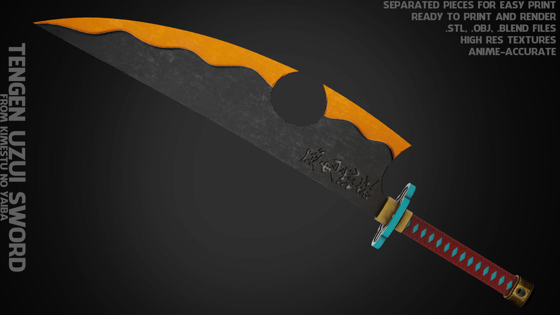 Tengen Uzui Dual Nichirin Cleavers for Cosplay 3D model 3D printable