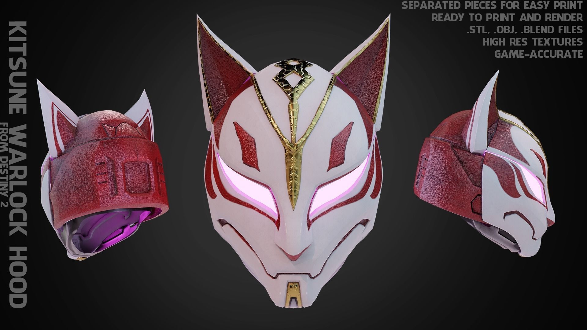 Destiny 2 Kitsune Warlock Helmet for Cosplay 3D model 3D printable