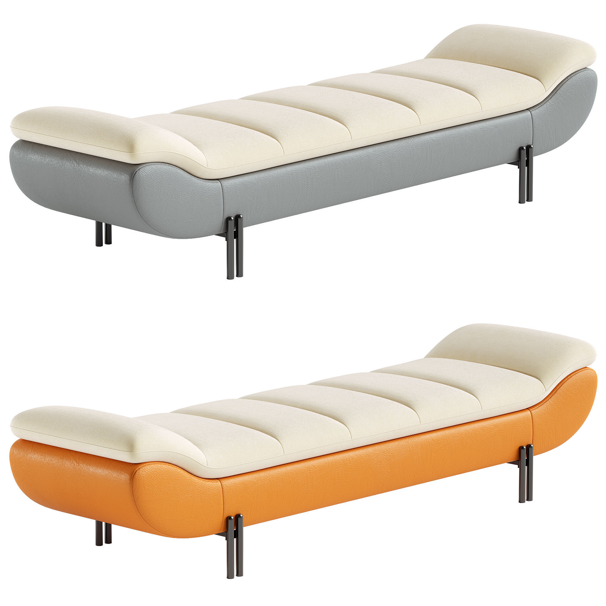Armless Backless Upholstered Wood Modern Bedroom Bench 3D model | CGTrader