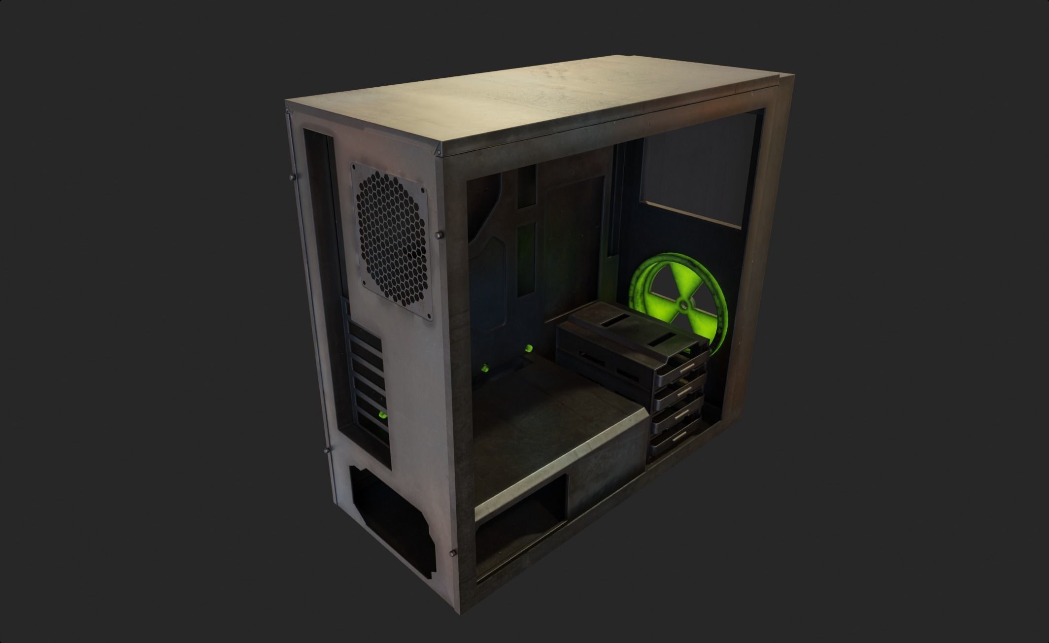 3D model Custom pc case metal nuclear rust computer mod green VR / AR