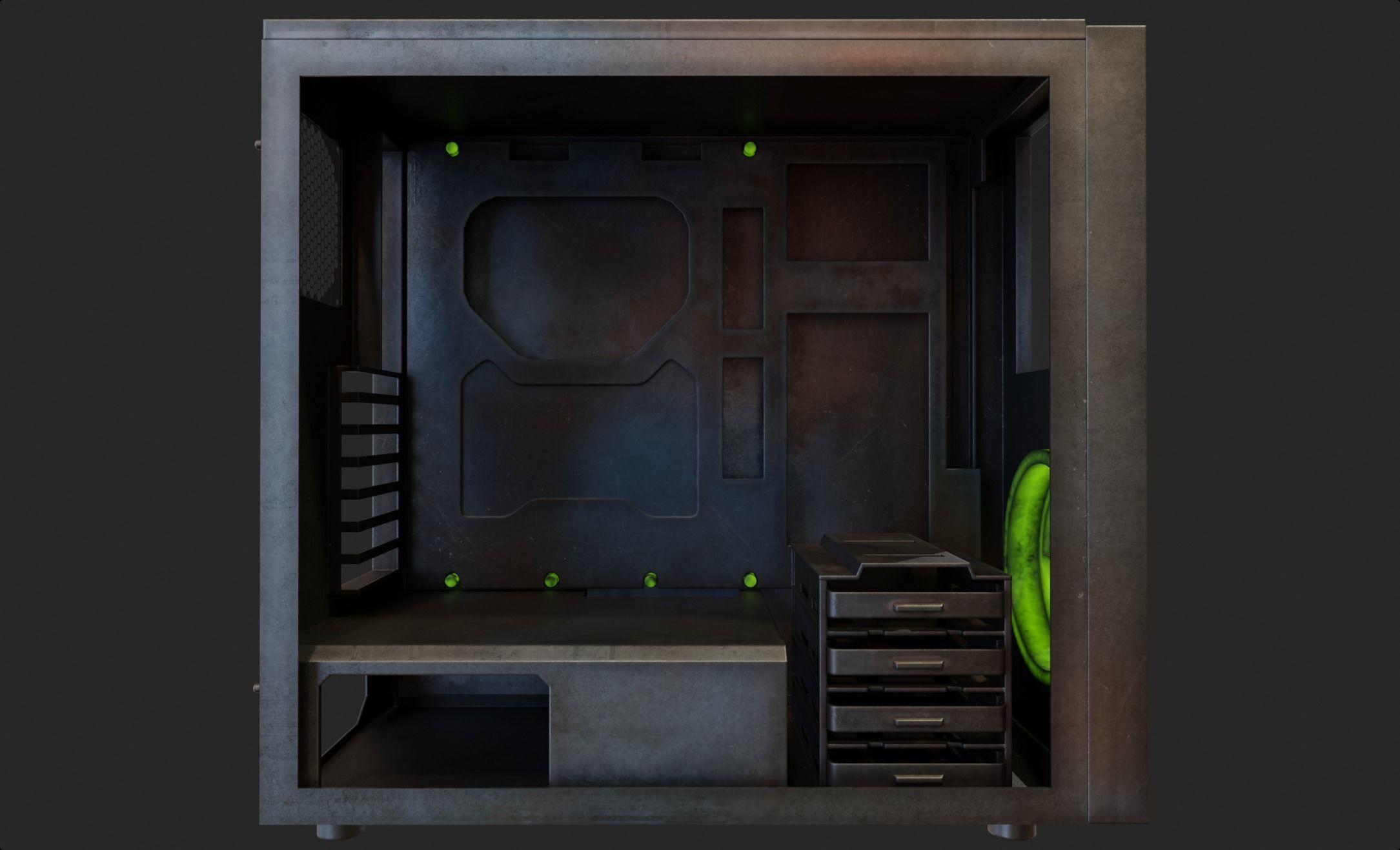3D model Custom pc case metal nuclear rust computer mod green VR / AR