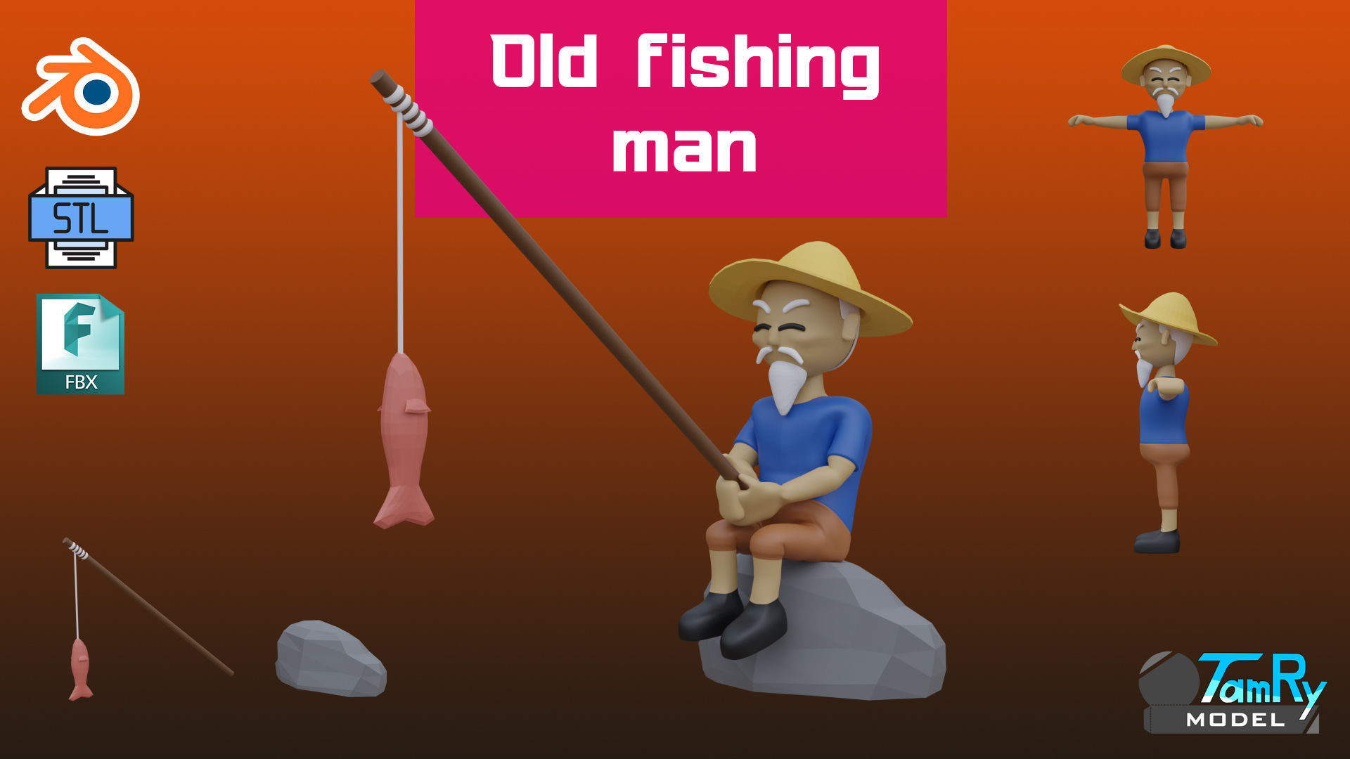 3D model Old Fishing man VR / AR / low-poly | CGTrader
