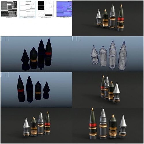 Tank shells armorpiercing shells High explosive shells 3D model CGTrader