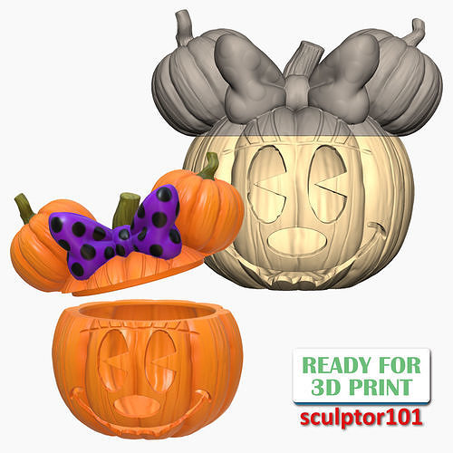 Halloween Pieeyed Minnie Pumpkin Head Candy bowl free 3D model 3D