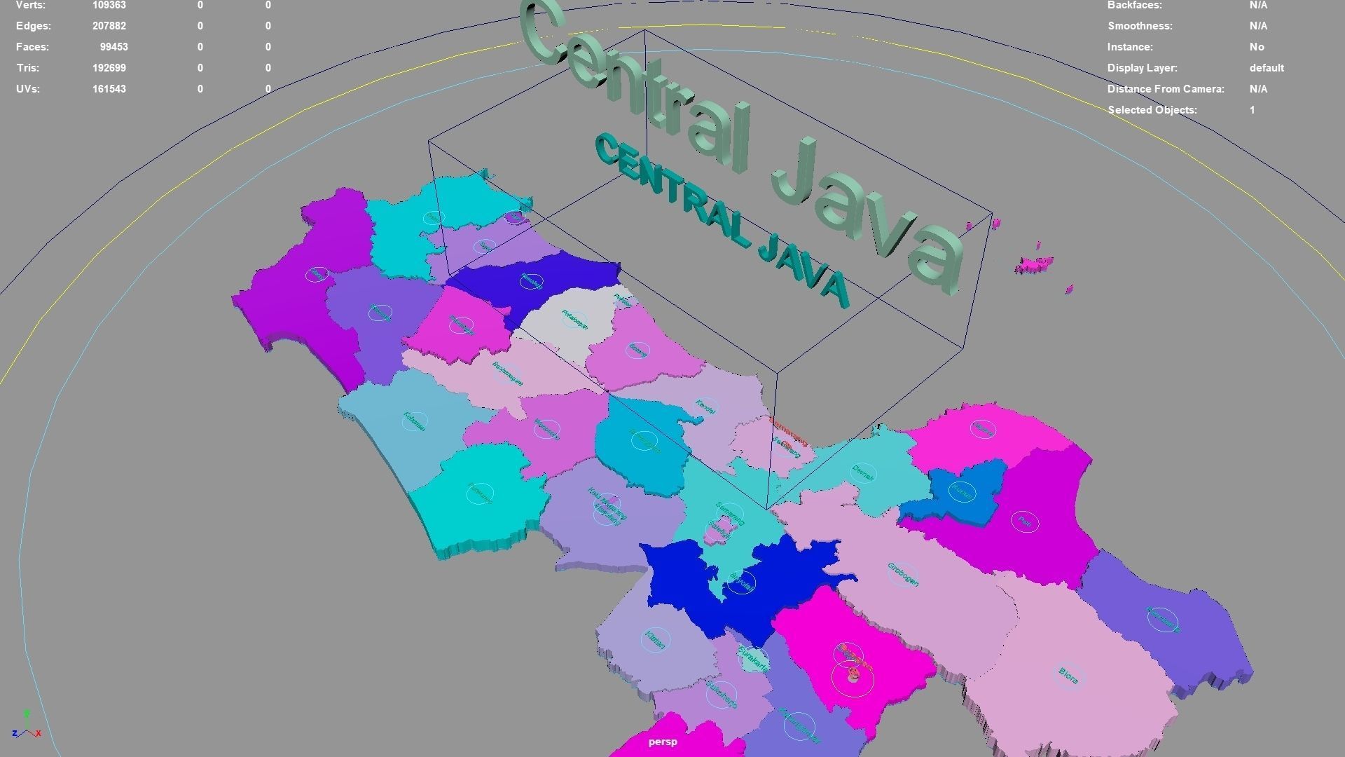 Central Java Java Indonesia map region geography political 3D model ...