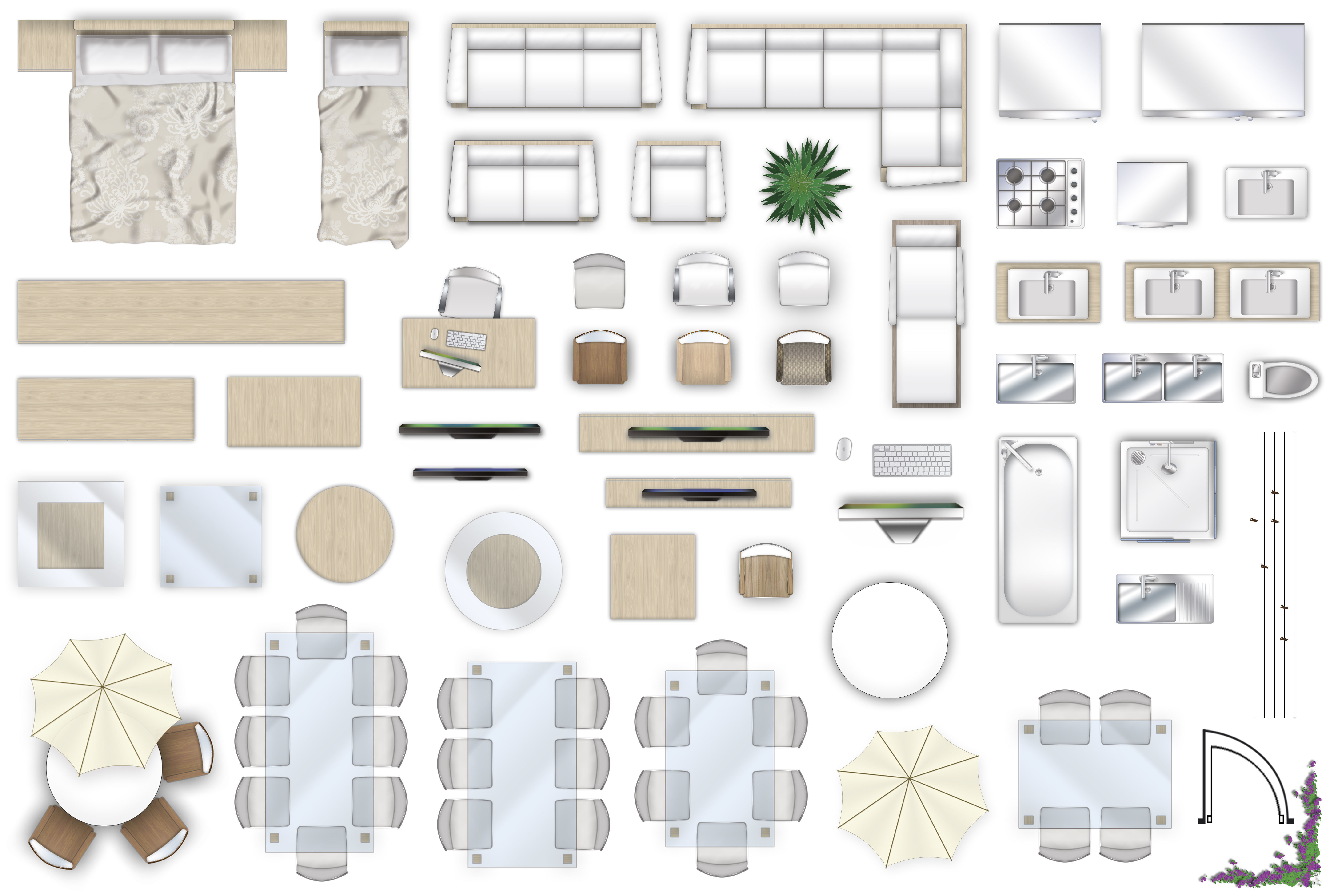 bathroom icons plan floor top down 4 floorplan view 2d PSD furniture style 3D Model