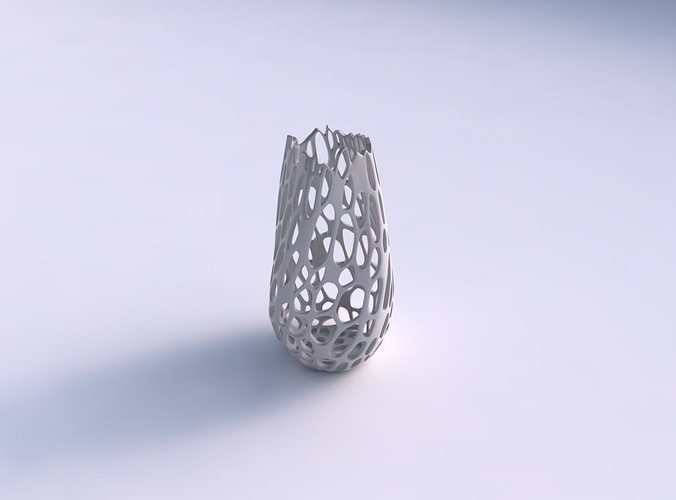 Bottom wide vase helix with cracked organic lattice