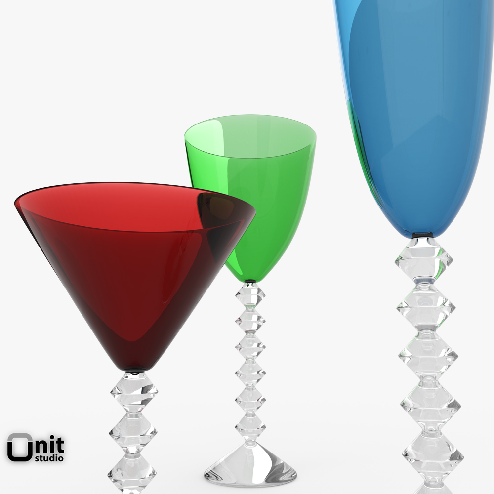 Baccarat Vega 3 wine glasses 3D model CGTrader