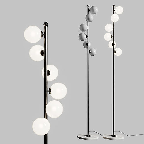 3D model Modern White Globe Glass 6Light Floor Lamp with Round Marble