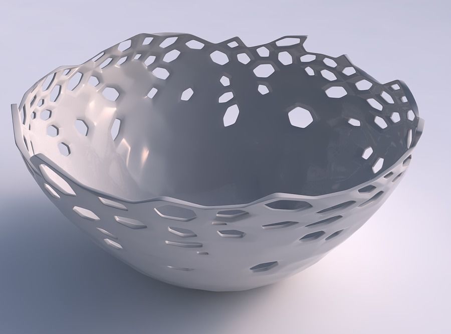 Bowl wide with twisted smooth crystal skin with holes 3D print model