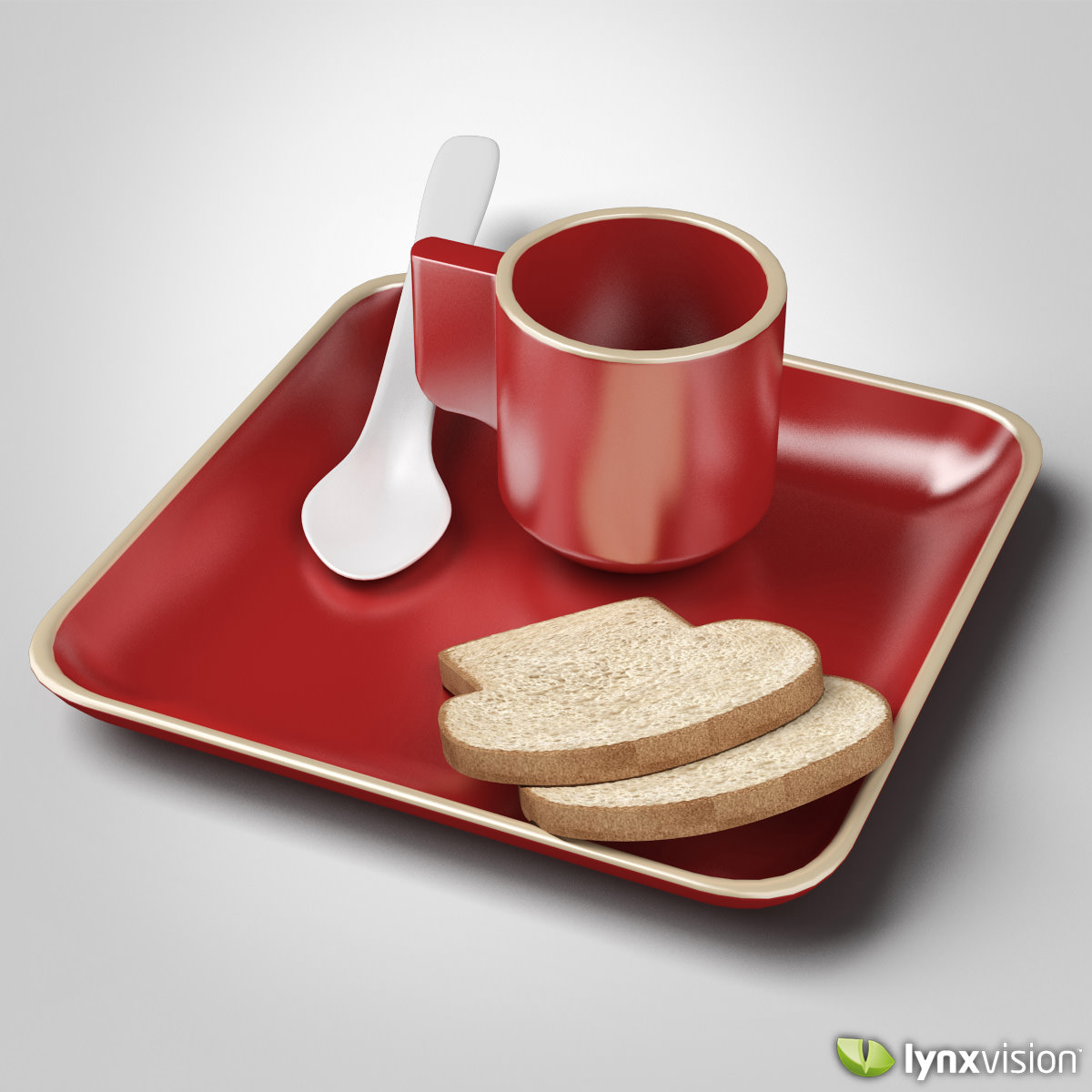 Ceramic Cup and Plate and Bread Slices 3D model