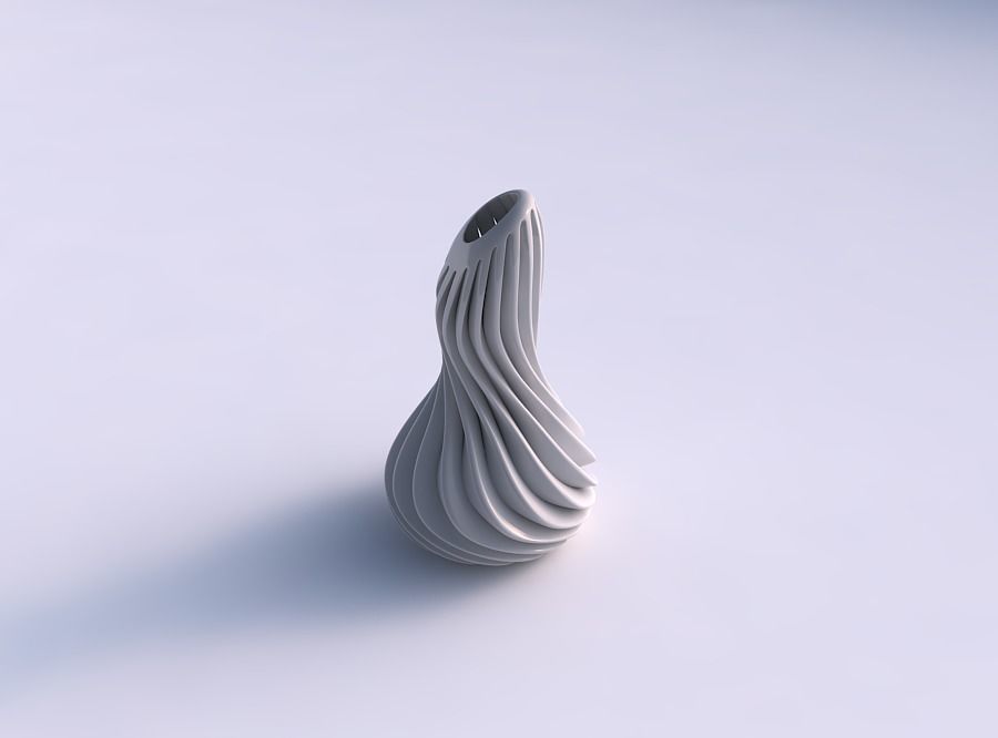 Vase slim wavy squeezed mid with extruded lines streched top ... 3D print model