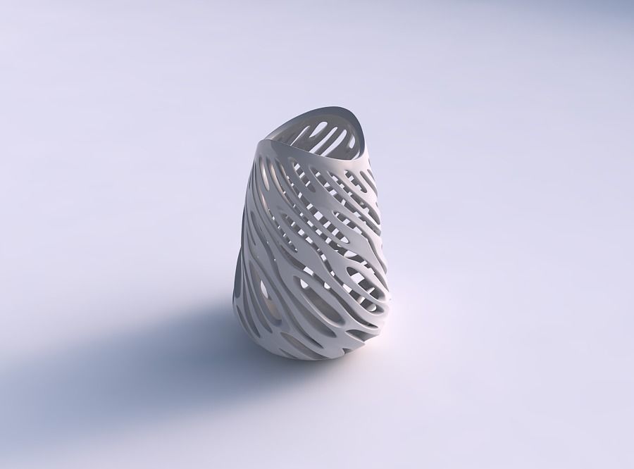 Vase oval wide opening with smooth cuts twisted and streched top 3D print model