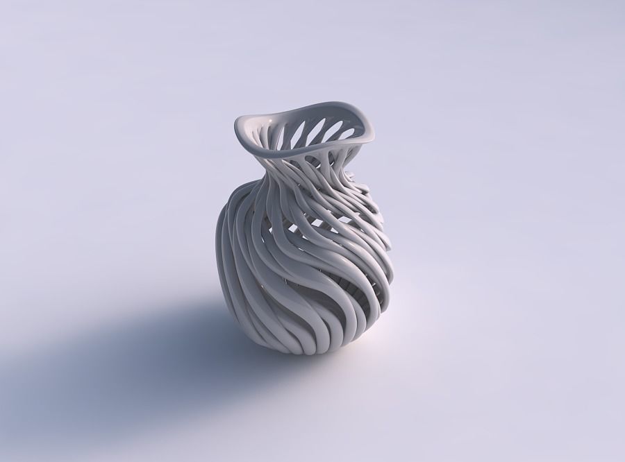 Vase oval squeezed neck with muscle structure wavy top 3D print model