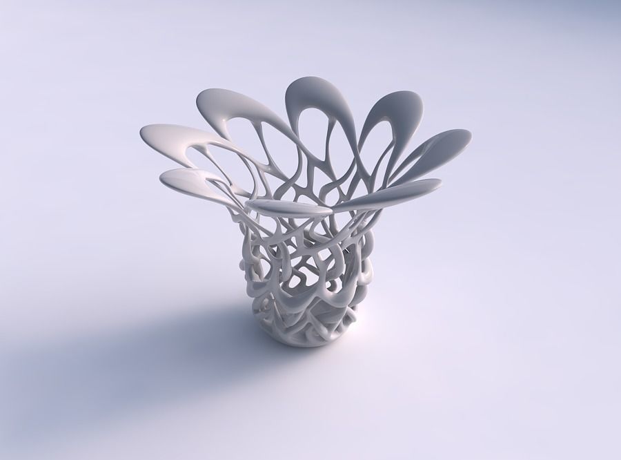 Vase flared with intelacing soft edged lattice widened top
