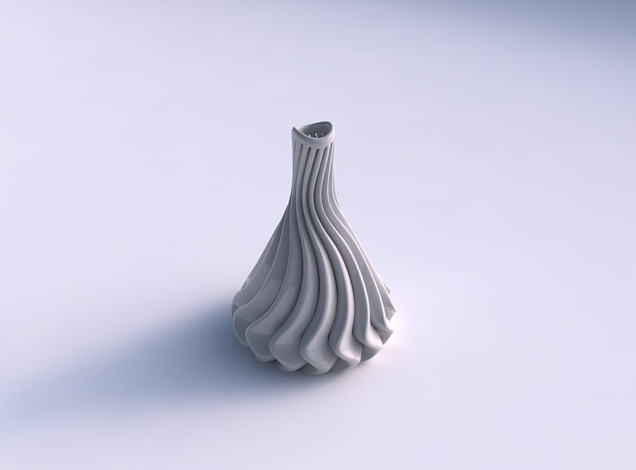 Vase curved wavy tall with extruded lines streched top 3D print model