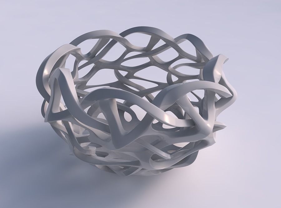 Bowl cylindrical with interlacing sharp edged lattice squeezed 2 3D model