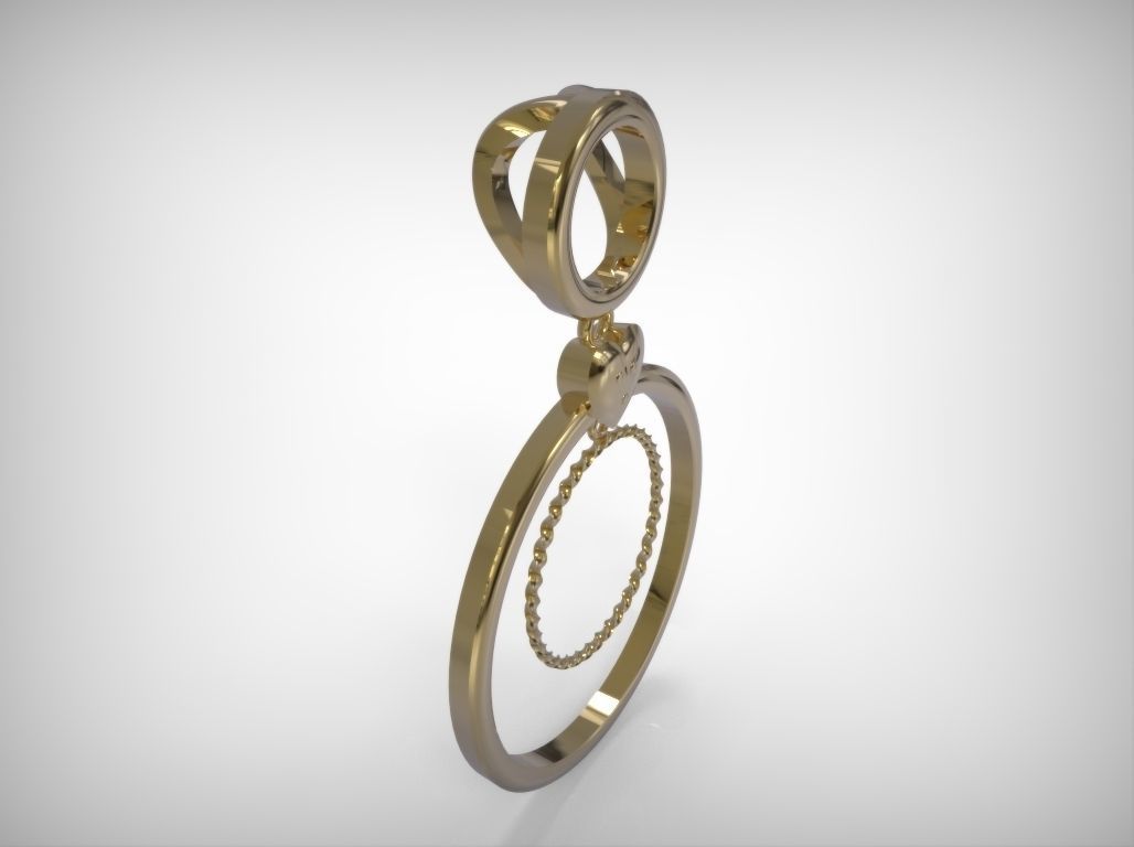 Jewelry Golden Round And Heart Shaped Pendant 3D print model