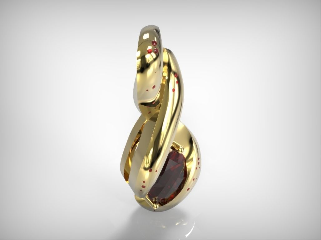 Golden Jewelry Pendant Twisted Shape Encrusted With Ruby Diamond 3D print model