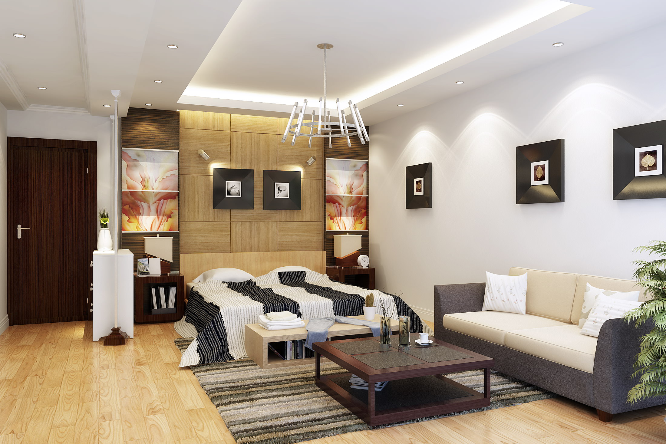 Living Room Bedroom In Living Room bedroom cum living room with attached wash 3d model max 3