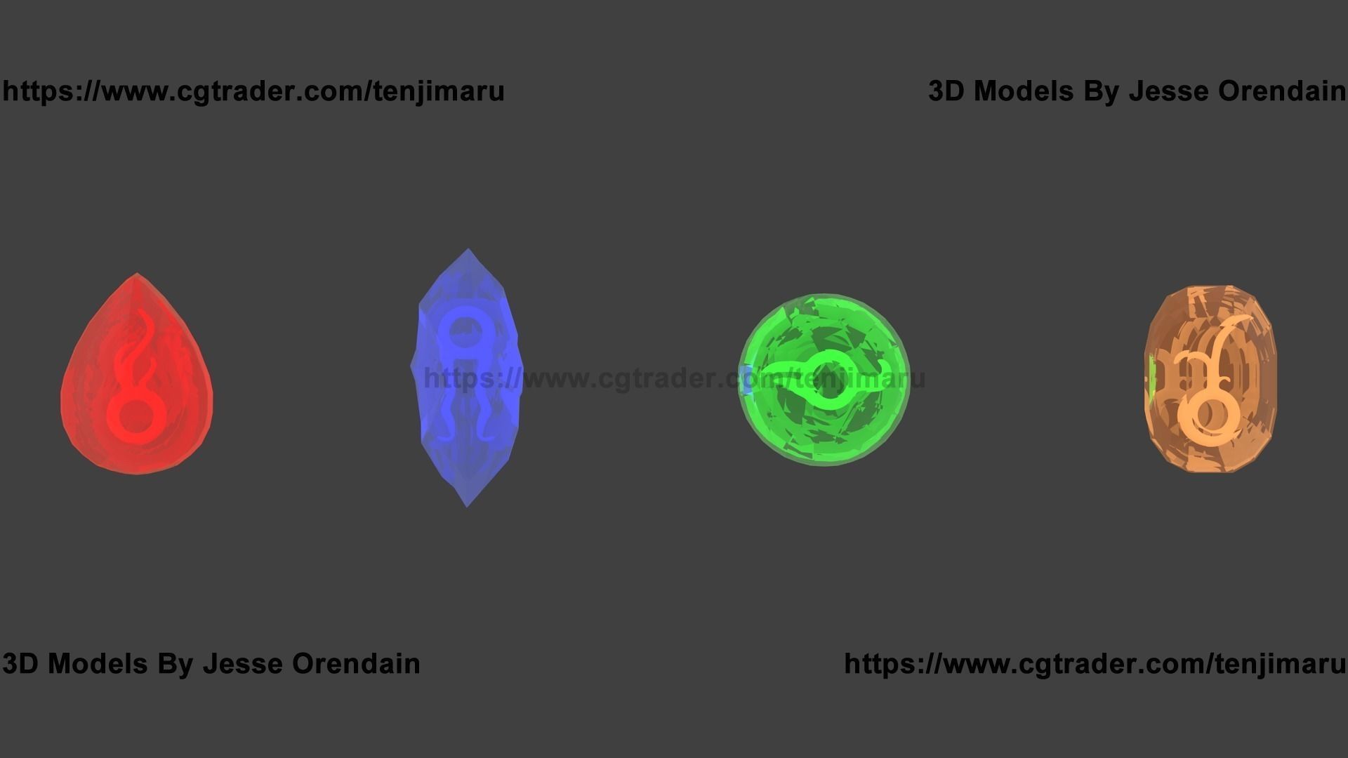 3D Elemental Gems CGTrader
