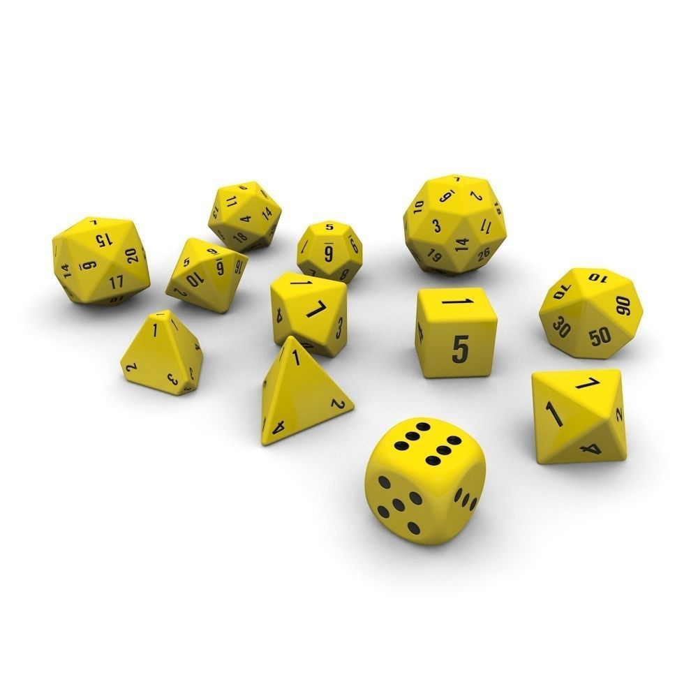 Polyhedral Dice Set - Yellow Low-poly  3D model