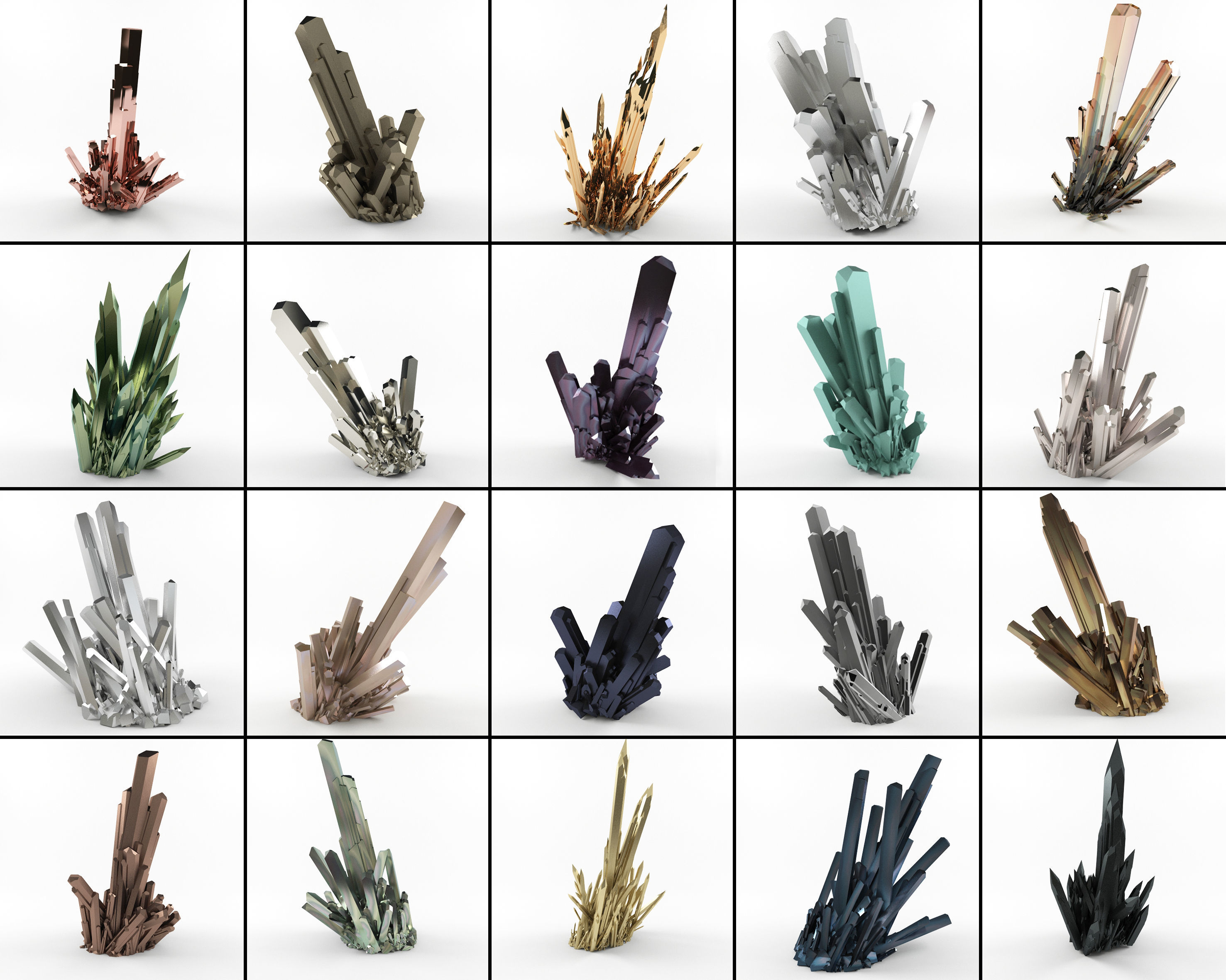 Crystal Emerald Quartz 3D Model Gem Pack 20 Pieces