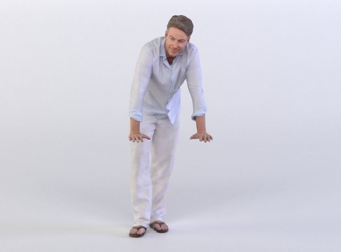 Dennis 0268 Man in Pyjamas resting on invisible Barrier 3D model | CGTrader