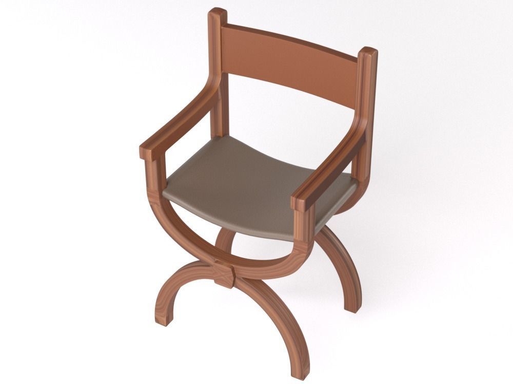 Wooden chair with leather seat 3D model