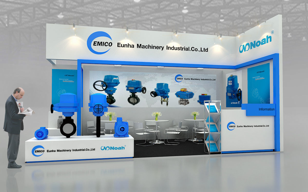EMICO PUMPS AND VALVES booth design size 6X3 m 3D model animated MAX