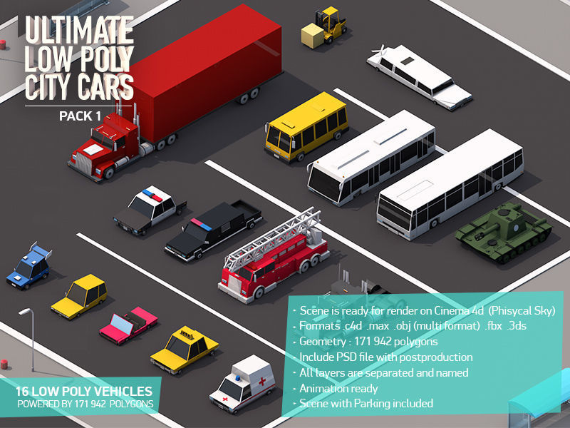 3D model Ultimate Low Poly City Cars Pack VR / AR / low-poly | CGTrader