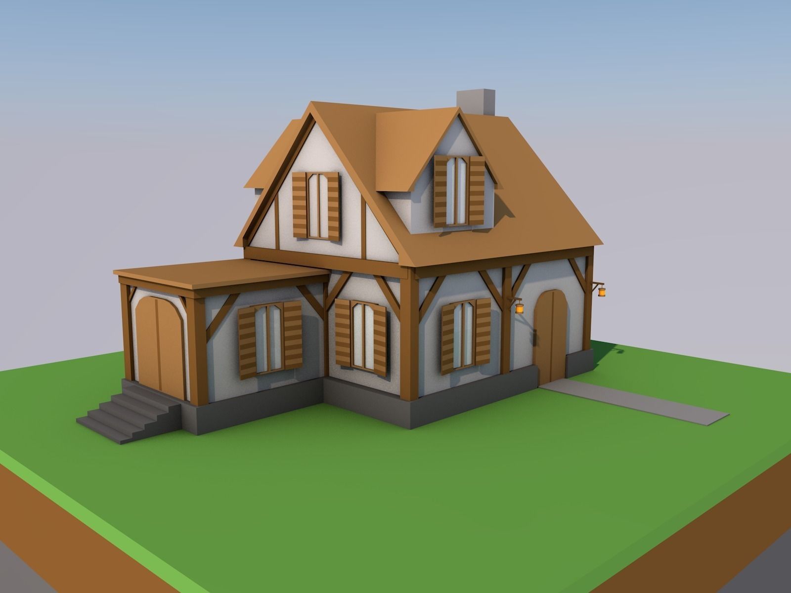 Low-Poly House with Shed 3D asset realtime | CGTrader