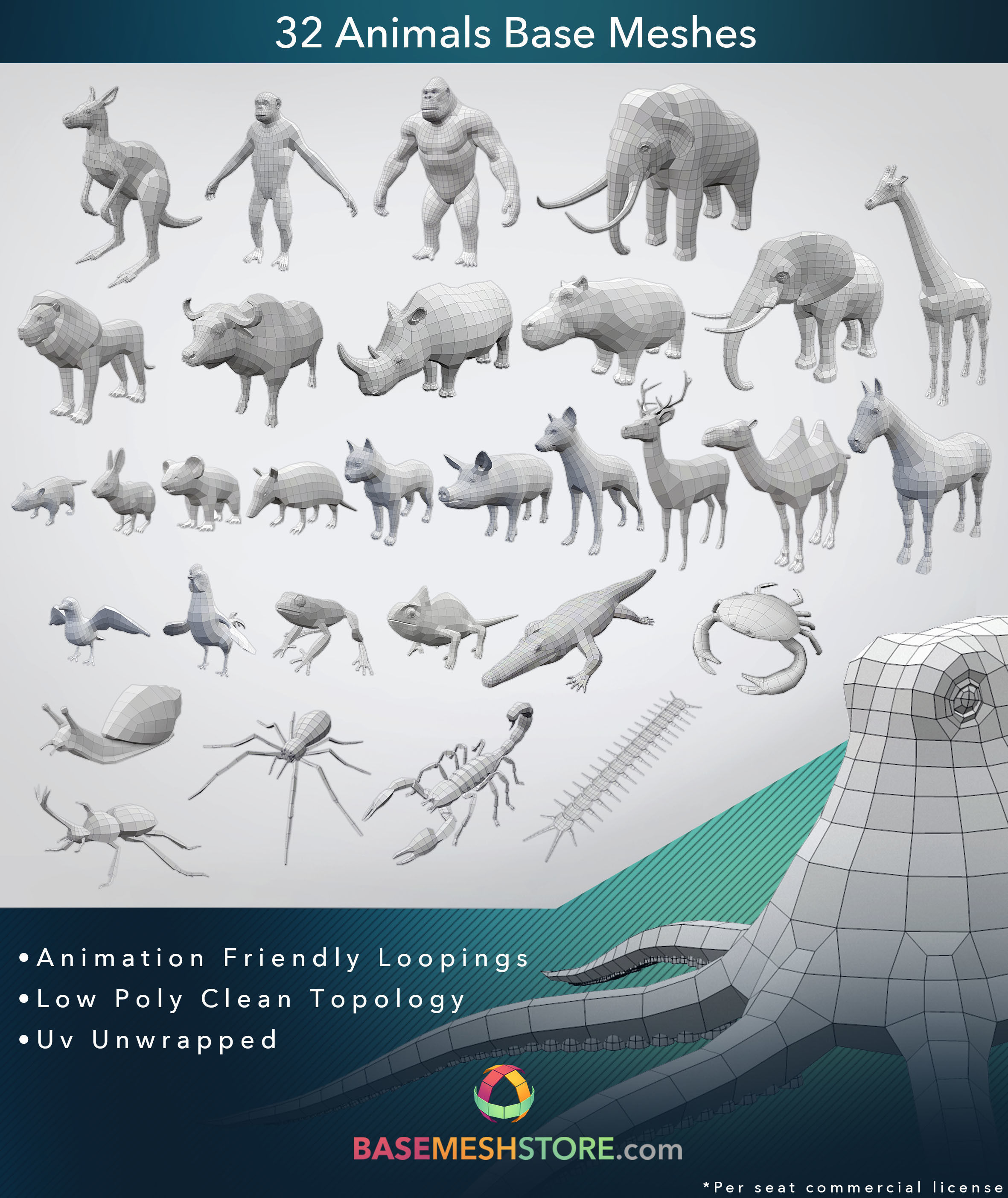 32 Animals Base Meshes