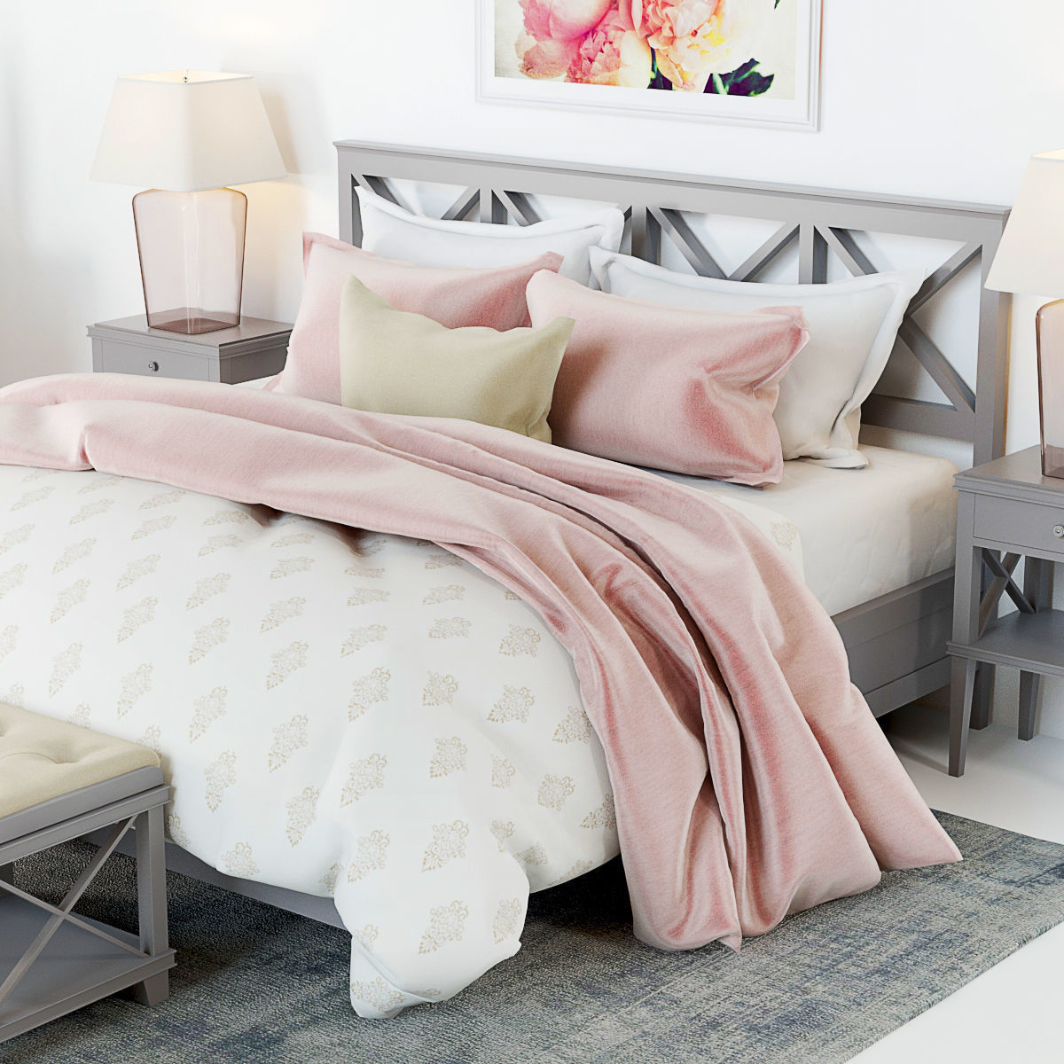 Pottery Barn Clara Lattice Bed set 1 3D model CGTrader