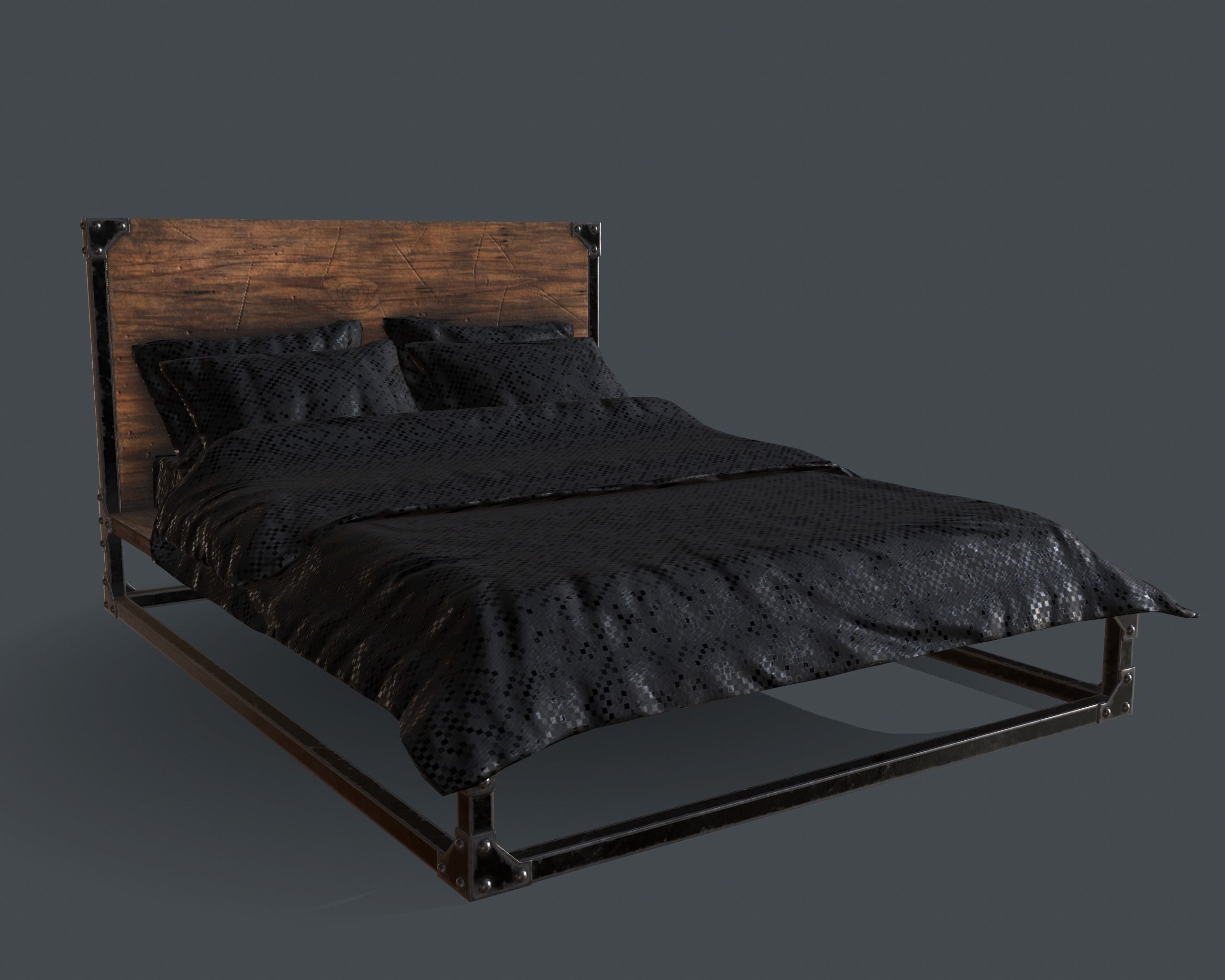 Industrial Style Queen Bed 3d Asset Cgtrader Industrial Style Queen Bed 3d Model Obj Mtl Fbx 3